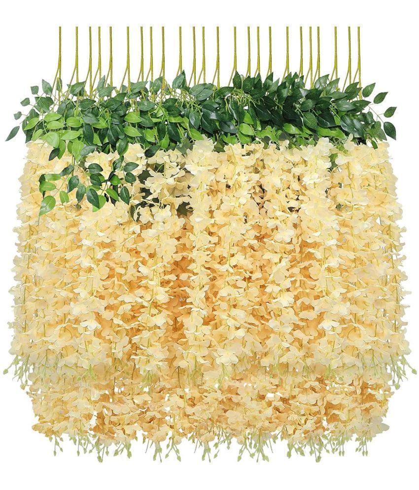     			Green plant indoor - Cream Wild Artificial Flowers Bunch ( Pack of 12 )