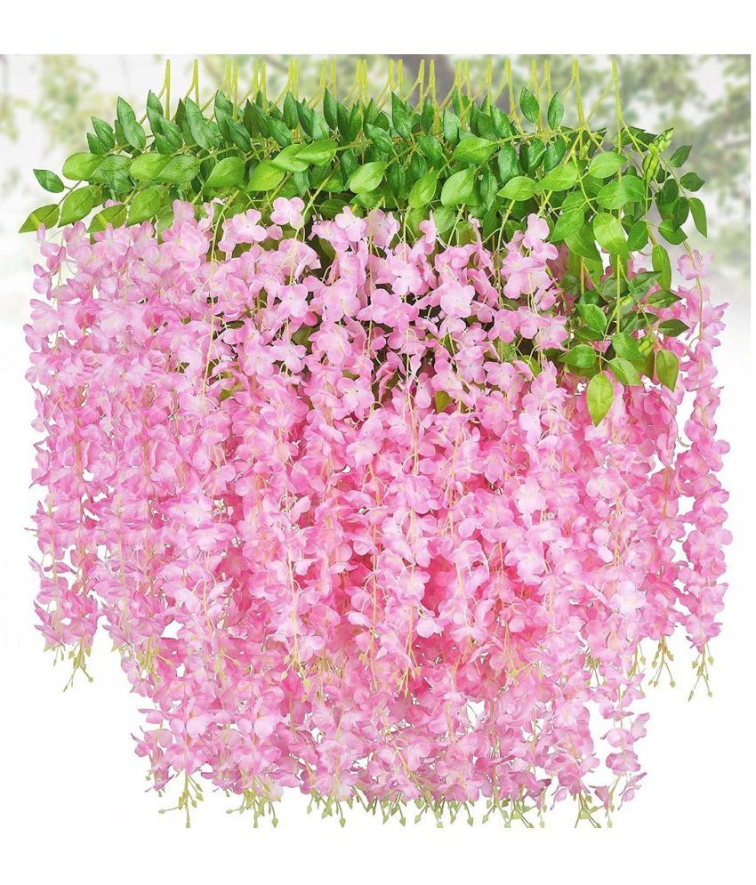     			Green plant indoor - Pink Wild Artificial Flowers Bunch ( Pack of 12 )