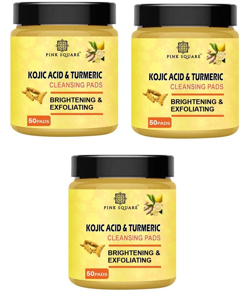     			Kojic Acid and Turmeric Cleansing Pads, 50 Pcs, Skin Brightening and Energizing Pack of 3