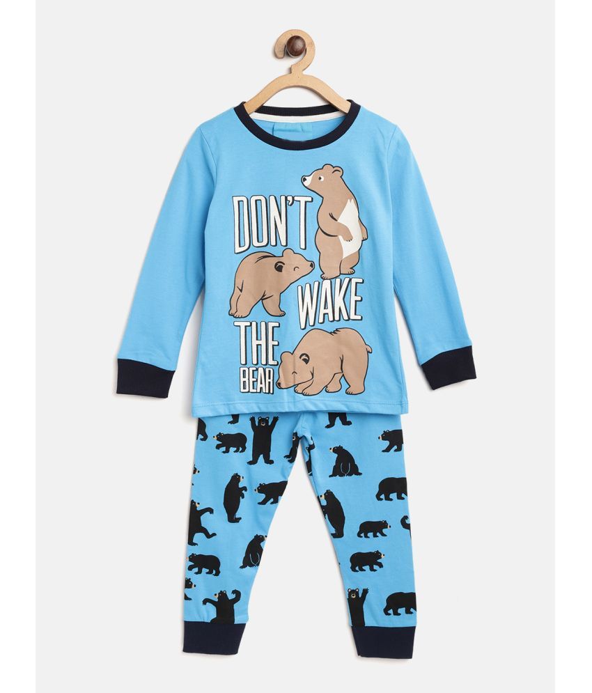     			Lazy Shark Pack of 1 Boys Cotton Blend Nightsuit Set ( Blue )