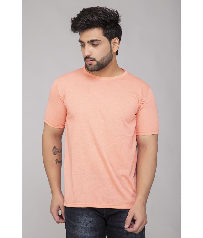     			Odoky Cotton Blend Regular Fit Solid Half Sleeves Men's Round T-Shirt - Peach ( Pack of 1 )