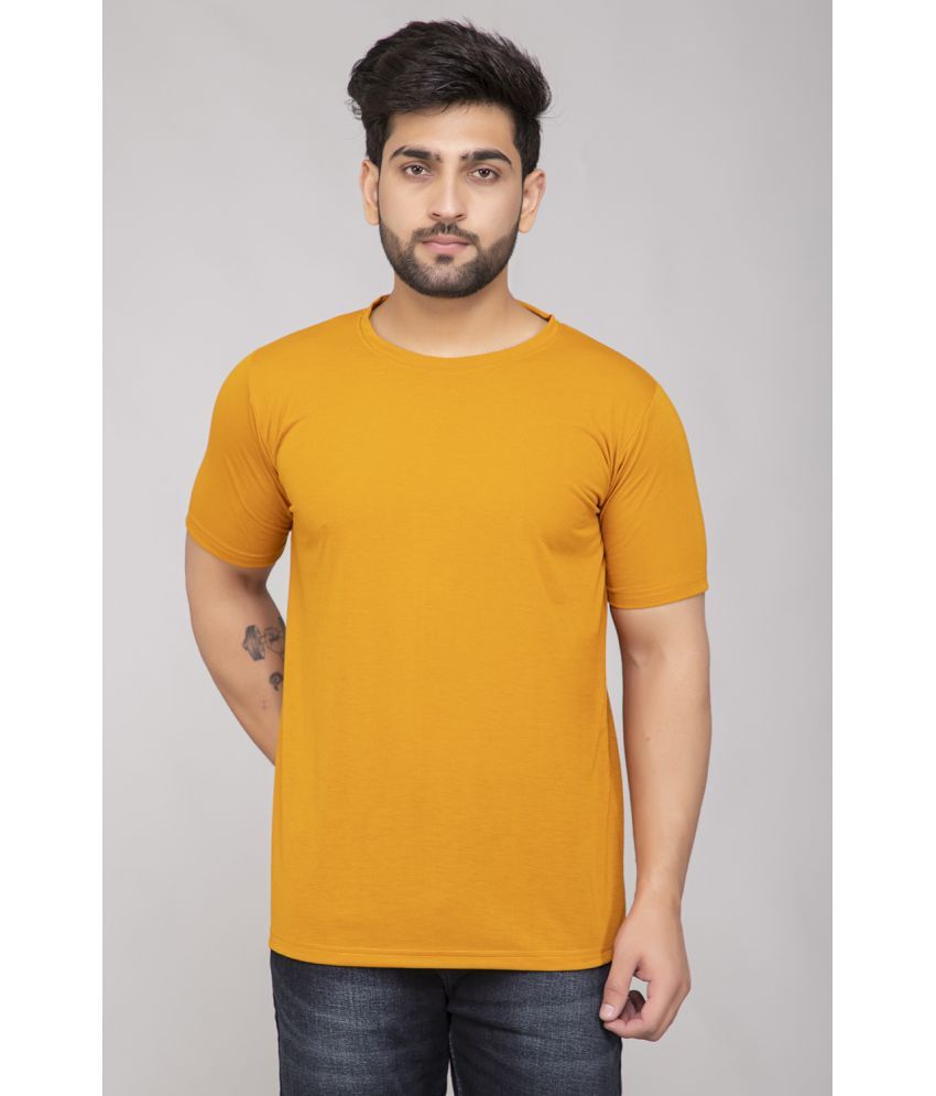     			Odoky Cotton Blend Regular Fit Solid Half Sleeves Men's Round T-Shirt - Yellow ( Pack of 1 )