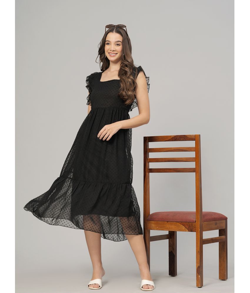     			Oh Mi Dios Georgette Self Design Calf-Length Women's Fit & Flare Dress - Black ( Pack of 1 )