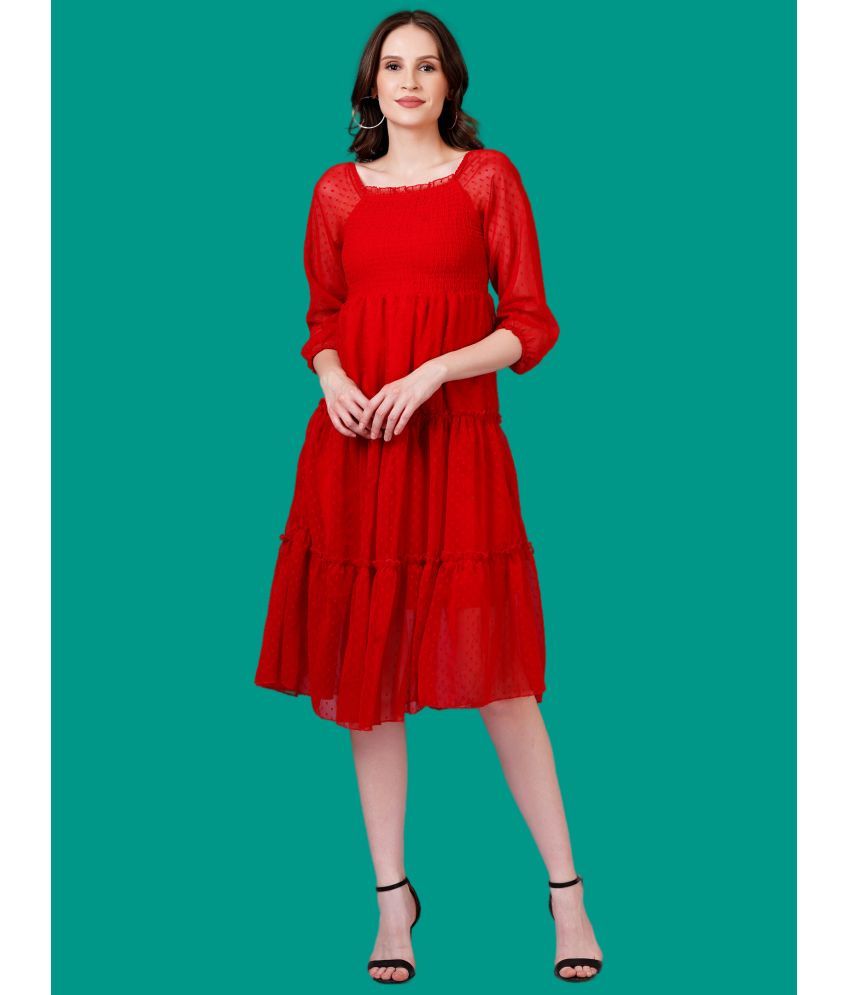     			Oh Mi Dios Georgette Solid Calf-Length Women's Empire Dress - Red ( Pack of 1 )