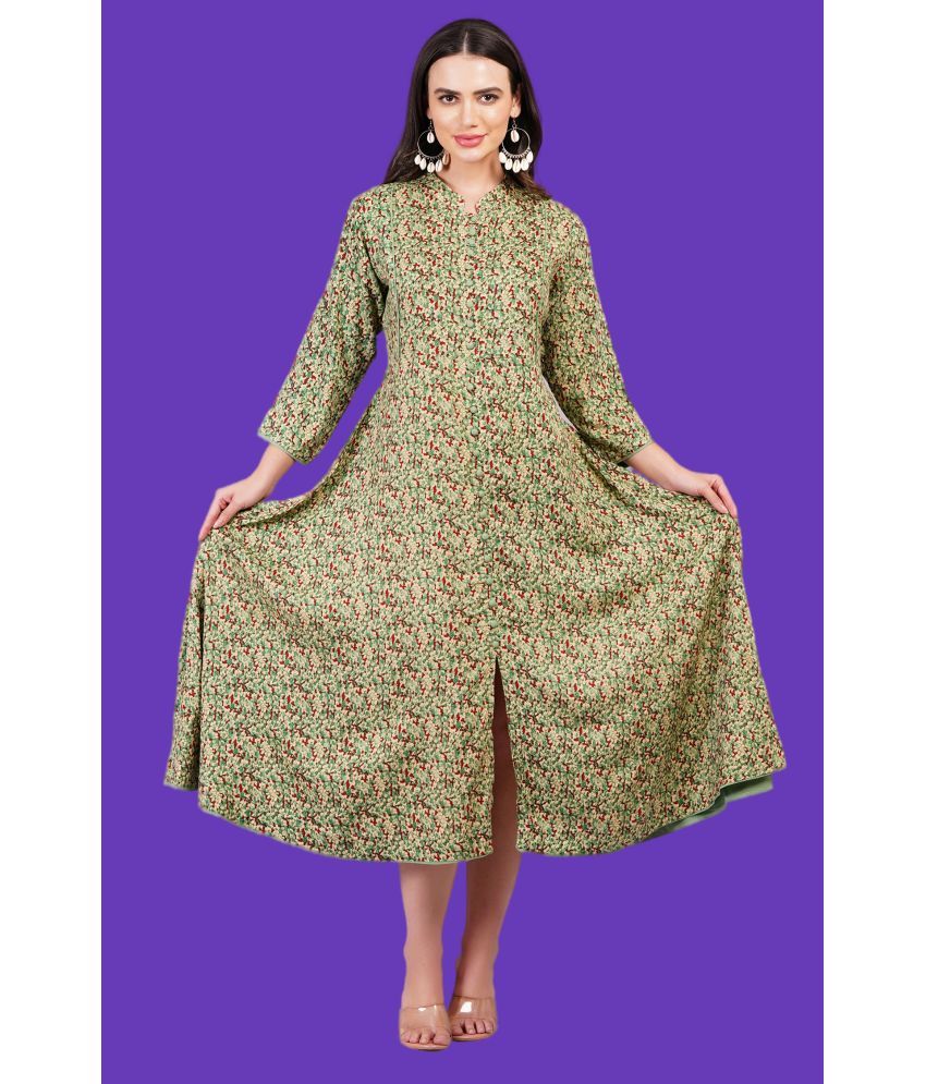     			Oh Mi Dios Viscose Rayon Printed Calf-Length Women's Fit & Flare Dress - Green ( Pack of 1 )