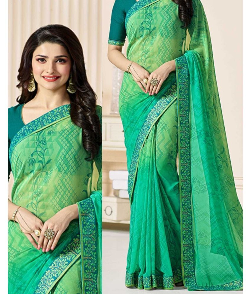     			SARIK  FASHION Georgette Printed Saree With Blouse Piece ( Green , Pack of 1 )