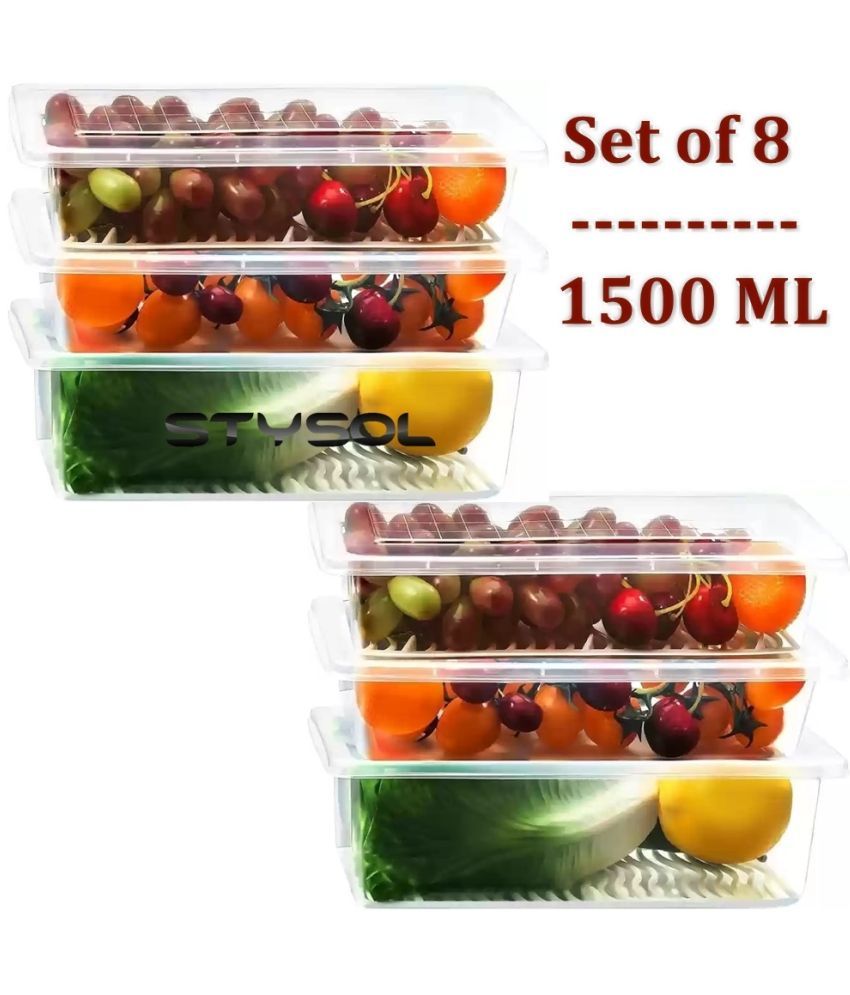     			Stysol Fridge Container Plastic White Food Container ( Set of 8 )