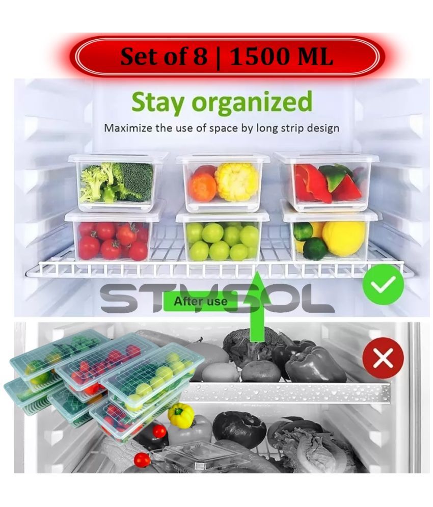     			Stysol Fridge Container Plastic White Food Container ( Set of 8 )