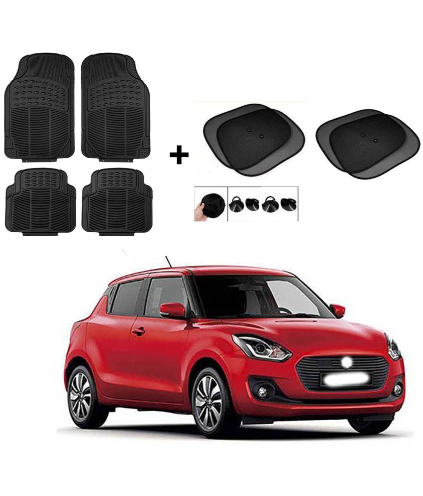     			ARLOOK Car Rubber Foot Mat (Set Of 4) + Sunshades (Set Of 4) For Maruti Suzuki Swift (All Models)