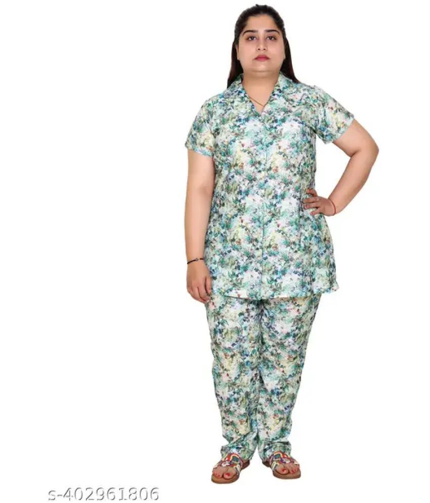     			EVEGRAZE Green Cotton Blend Women's Nightwear Nightsuit Sets ( Pack of 1 )