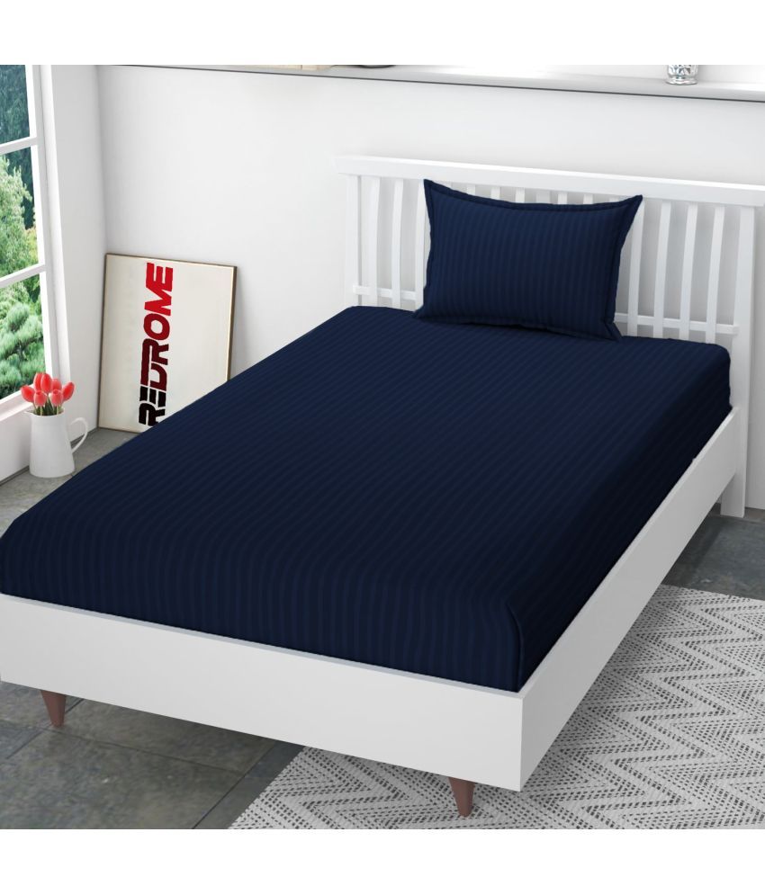     			REDROME Glace Cotton 1 Single Bedsheet with 1 Pillow Cover ( Navy Blue )