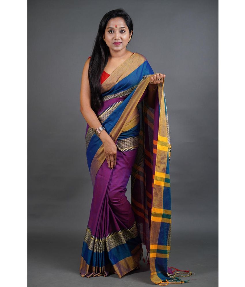     			SARADA HANDLOOM Cotton Woven Saree With Blouse Piece ( Blue , Pack of 1 )