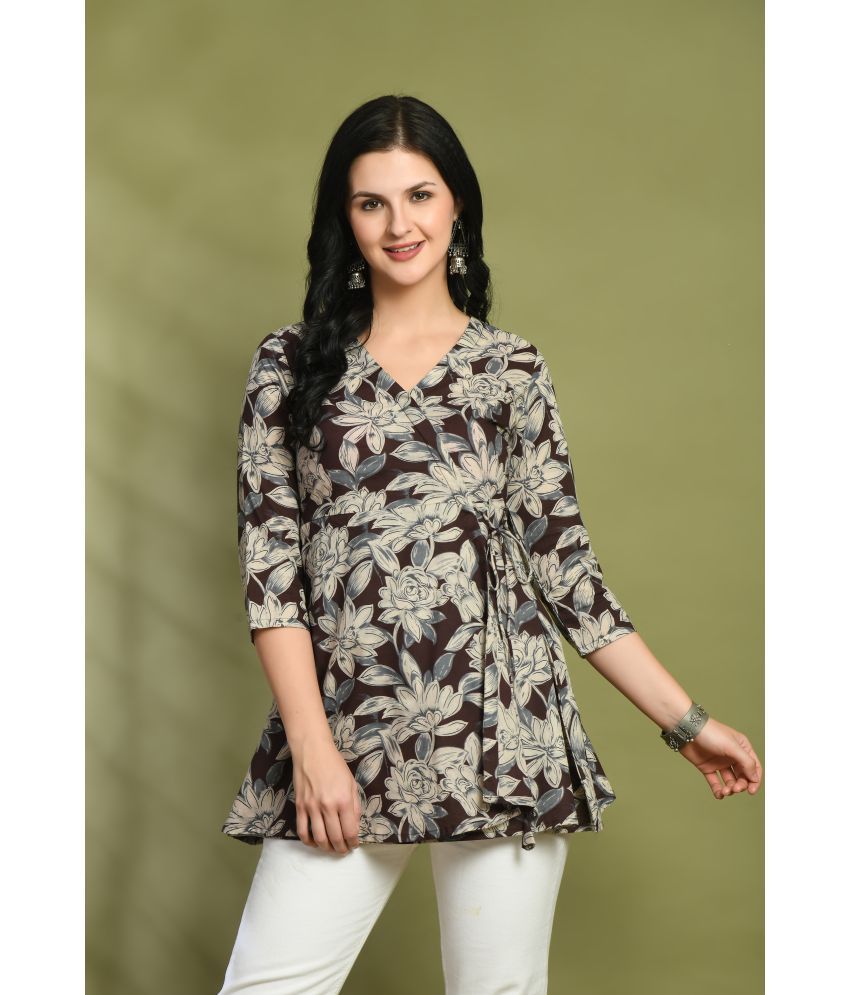     			feranoid Pack of 1 Cotton Blend Printed Flared Women's Kurti - ( Brown )