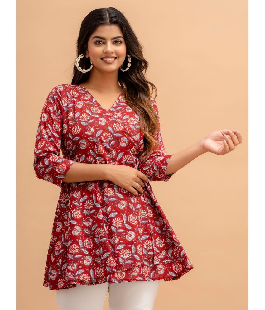     			feranoid Pack of 1 Cotton Blend Printed Flared Women's Kurti - ( Red )