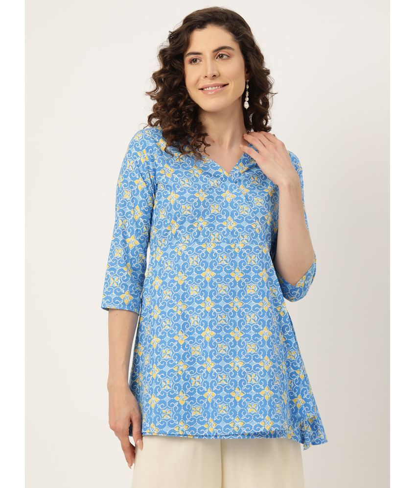     			feranoid Pack of 1 Cotton Blend Printed Flared Women's Kurti - ( Blue )