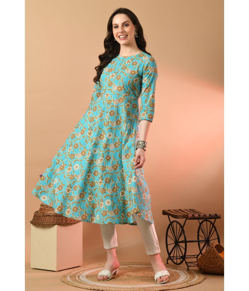     			feranoid Pack of 1 Cotton Blend Printed Flared Women's Kurti - ( Green )