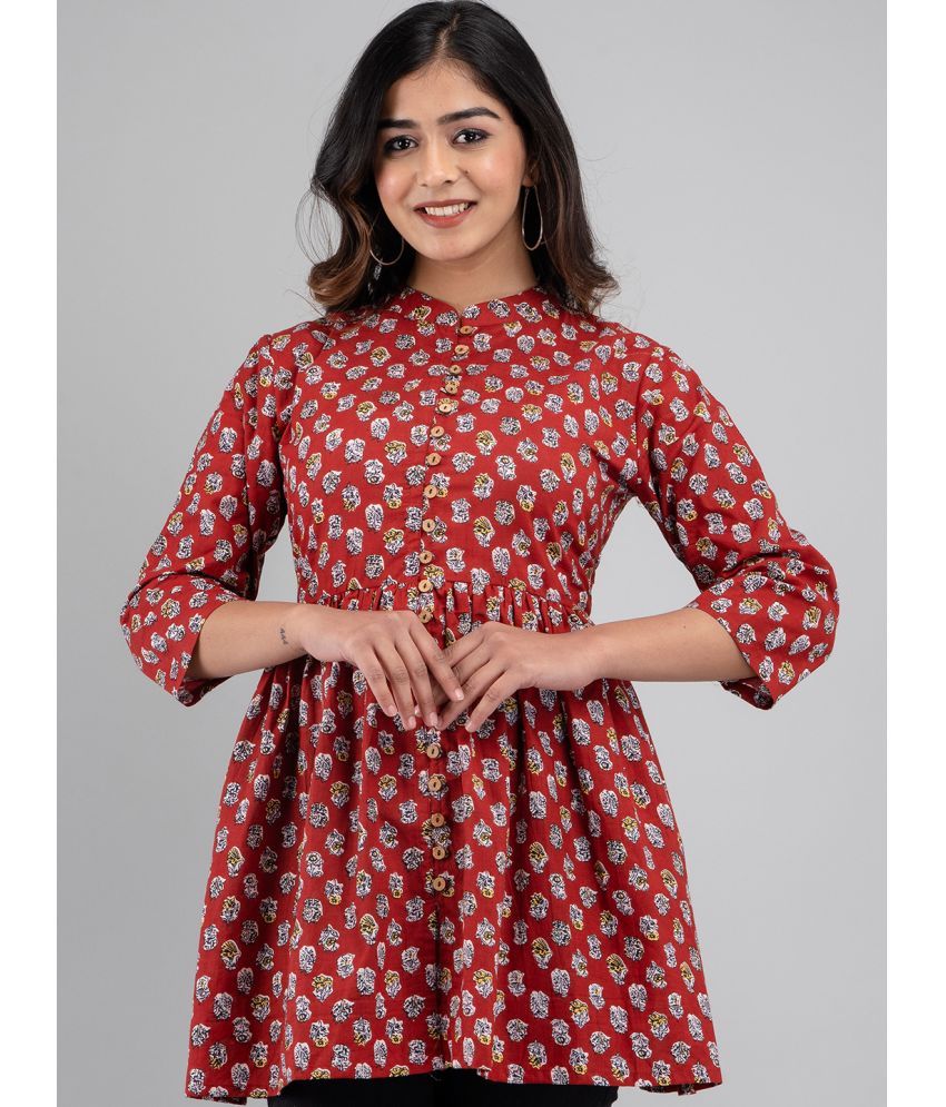     			feranoid Pack of 1 Cotton Printed Flared Women's Kurti - ( Red )