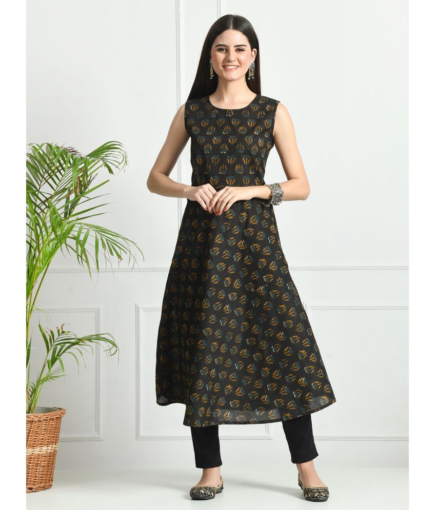     			feranoid Pack of 1 Cotton Blend Printed Flared Women's Kurti - ( Black )