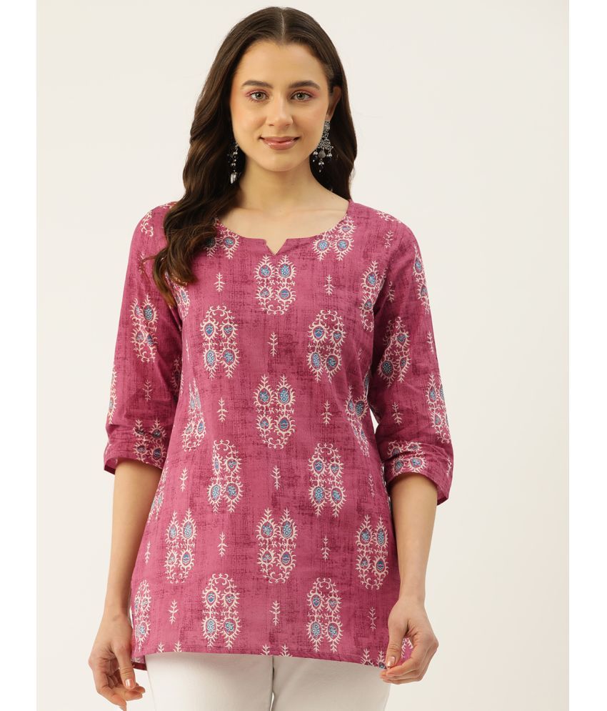     			feranoid Pack of 1 Cotton Printed Straight Women's Kurti - ( Pink )