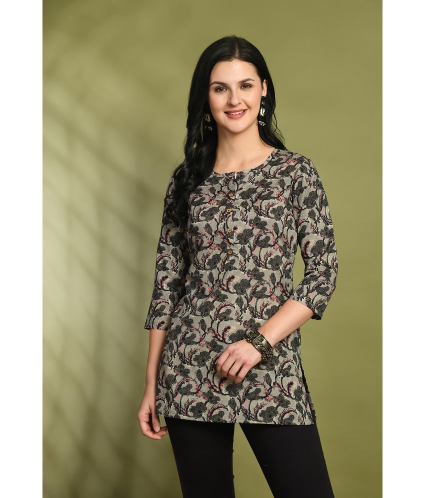     			feranoid Pack of 1 Cotton Blend Printed Straight Women's Kurti - ( Beige )