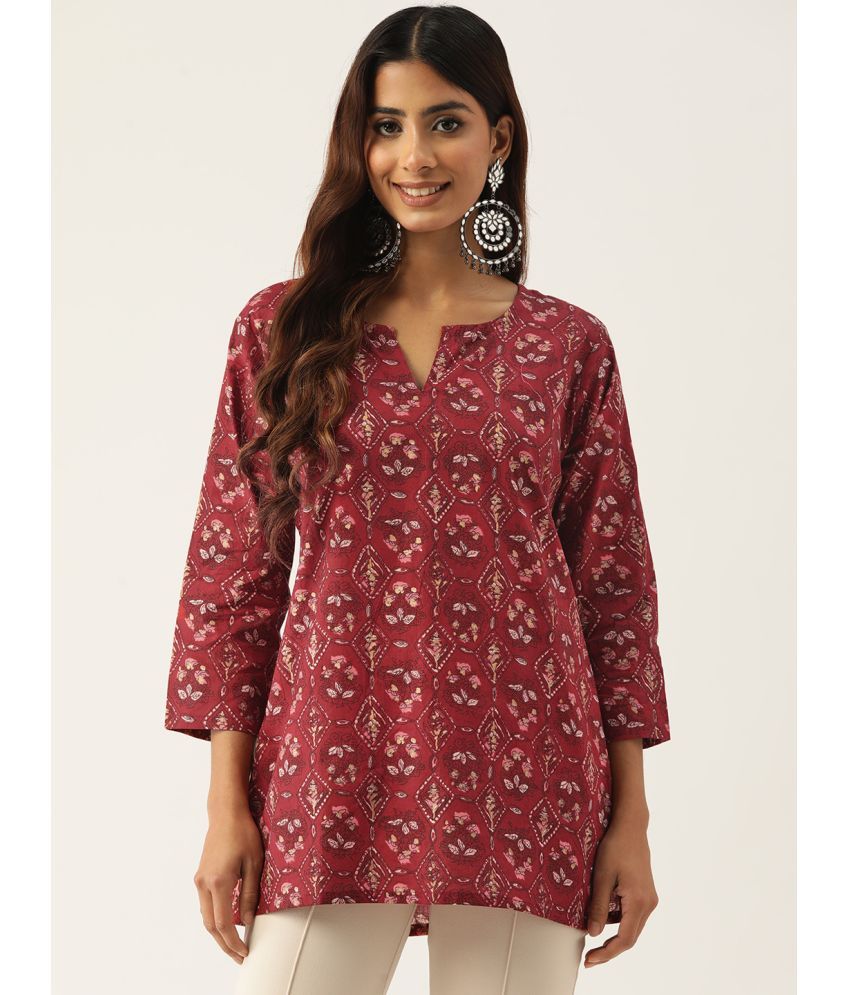     			feranoid Pack of 1 Cotton Blend Printed Straight Women's Kurti - ( Maroon )