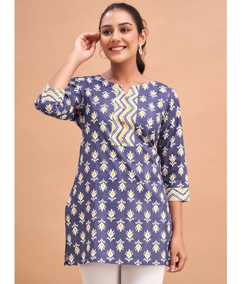     			feranoid Pack of 1 Cotton Blend Printed Straight Women's Kurti - ( Navy )