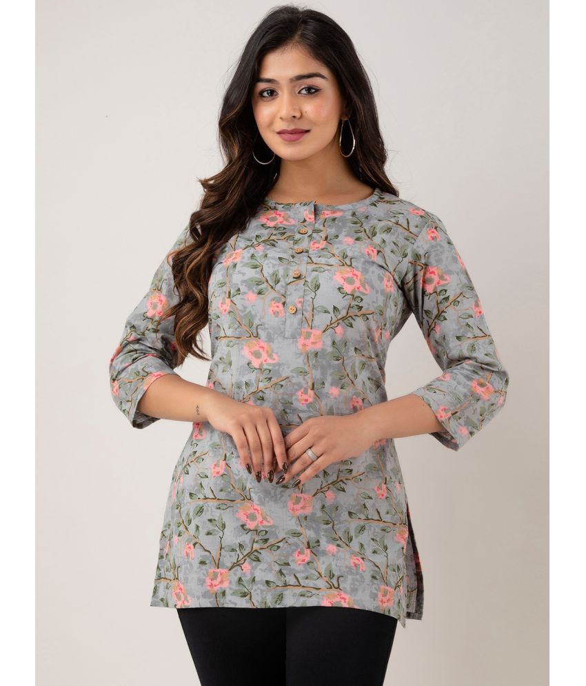     			feranoid Pack of 1 Cotton Blend Printed Straight Women's Kurti - ( Grey )