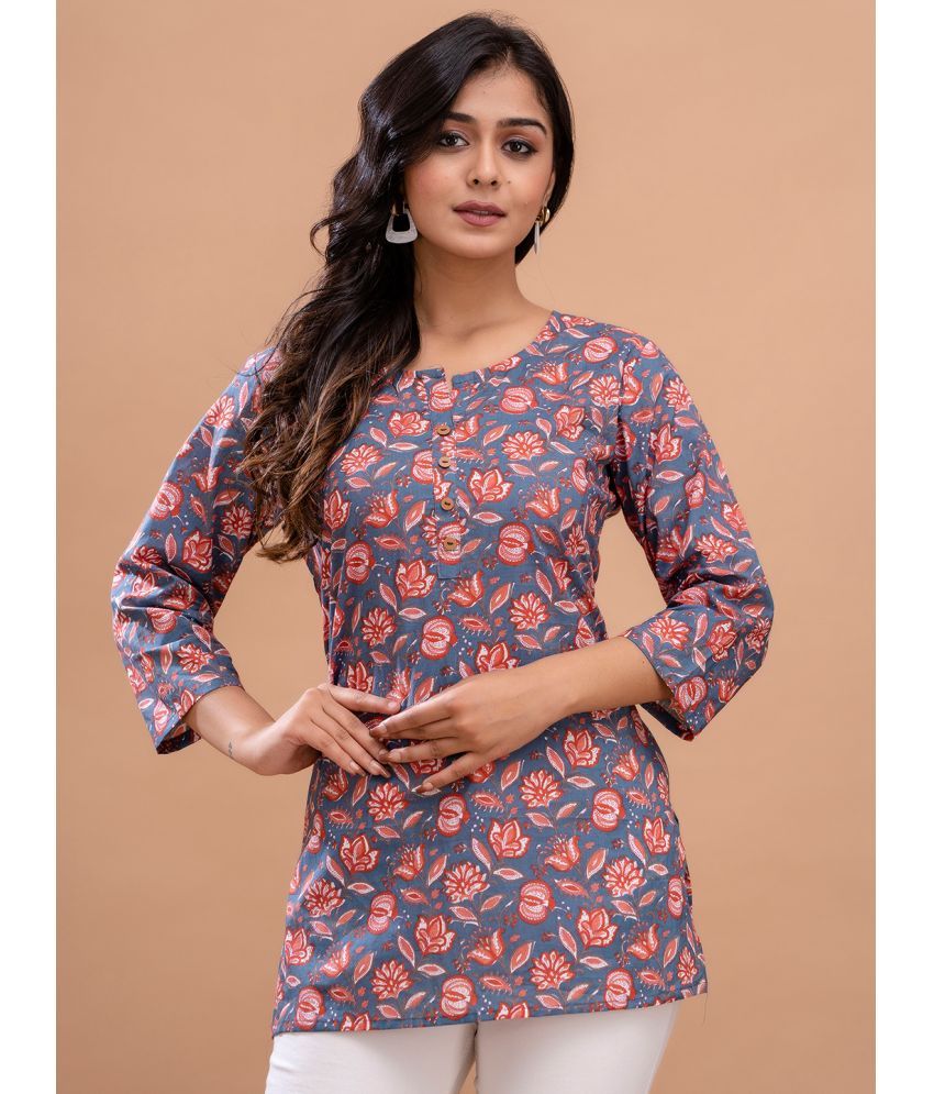     			feranoid Pack of 1 Cotton Blend Printed Straight Women's Kurti - ( Navy )