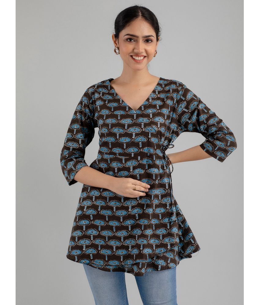     			feranoid Pack of 1 Cotton Blend Printed Flared Women's Kurti - ( Brown )