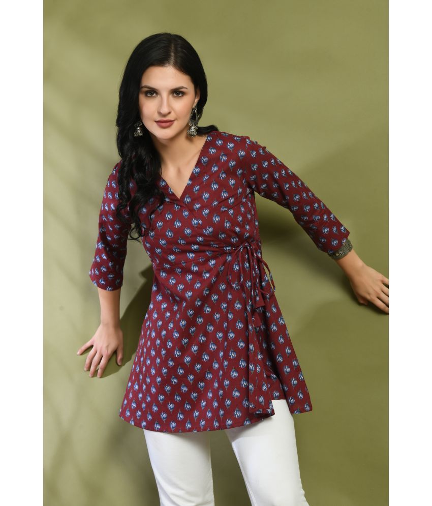     			feranoid Pack of 1 Cotton Blend Printed Flared Women's Kurti - ( Maroon )