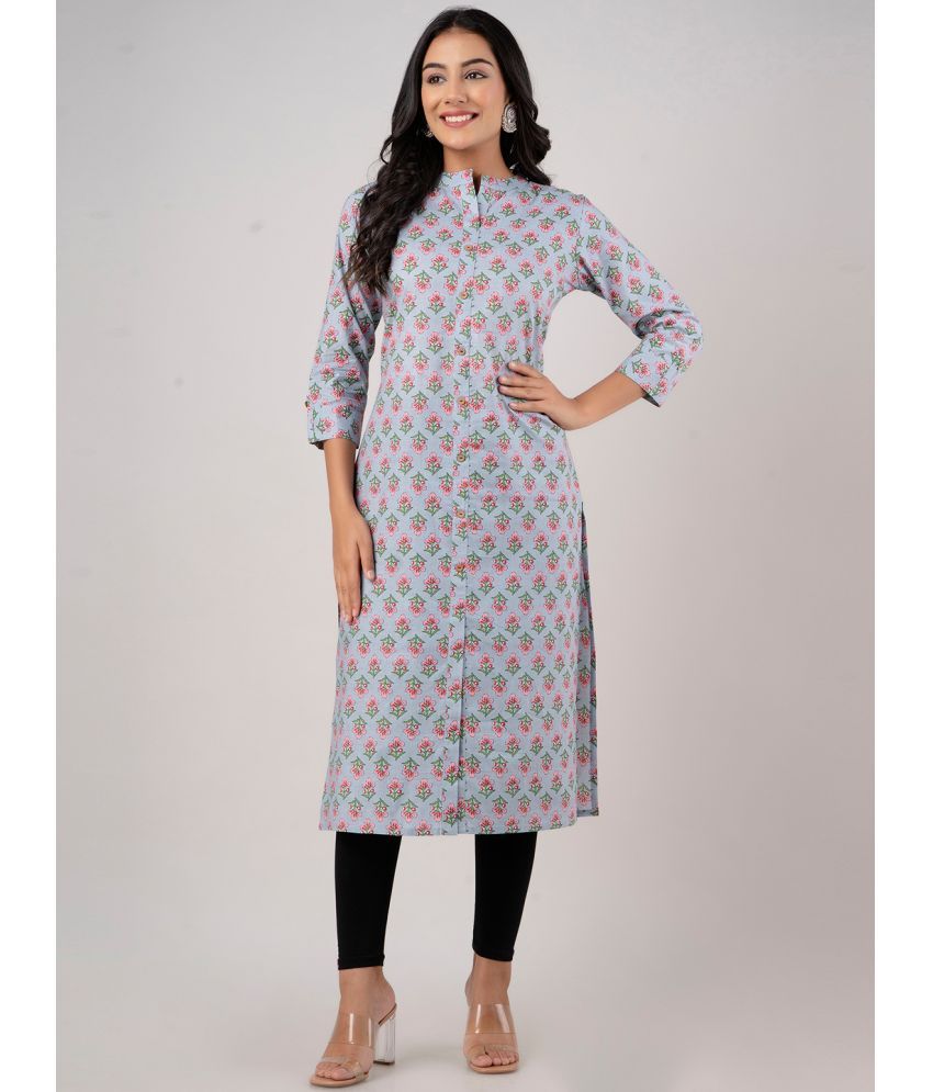     			feranoid Pack of 1 Cotton Blend Printed Straight Women's Kurti - ( Grey )