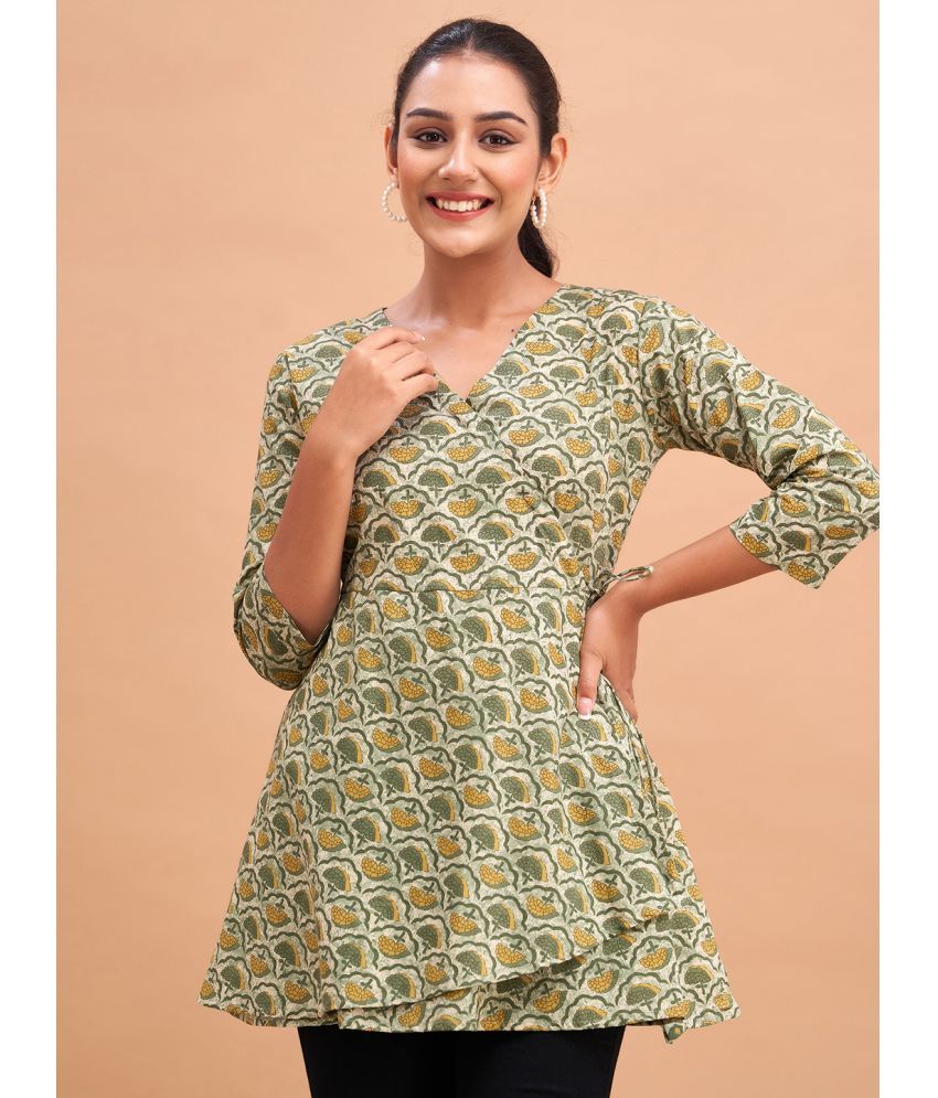     			feranoid Pack of 1 Cotton Blend Printed Flared Women's Kurti - ( Green )