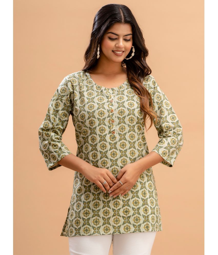     			feranoid Pack of 1 Cotton Blend Printed Straight Women's Kurti - ( Green )