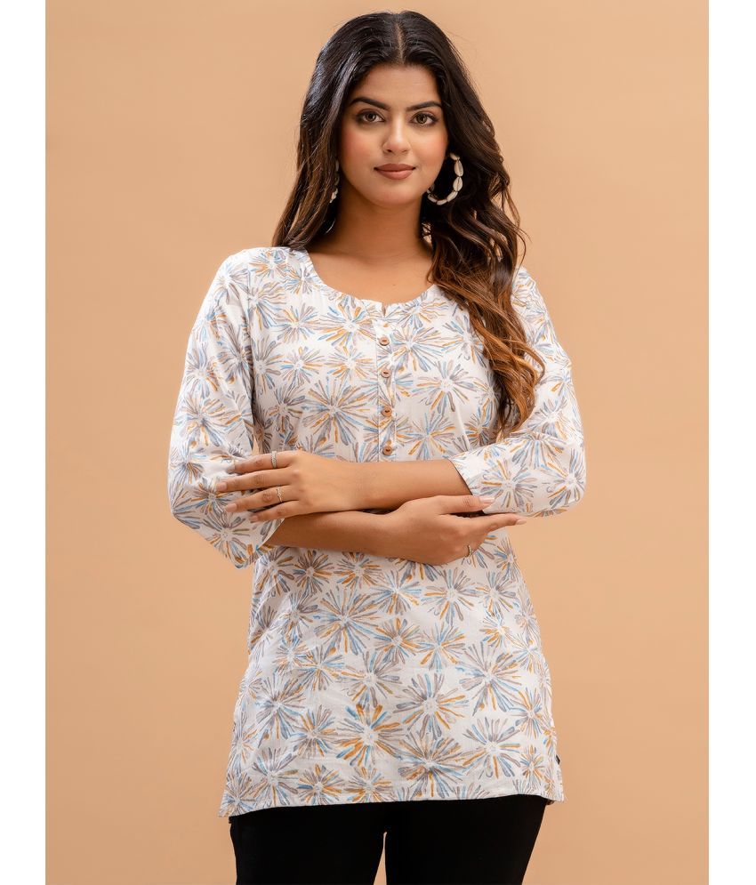     			feranoid Pack of 1 Cotton Blend Printed Straight Women's Kurti - ( White )