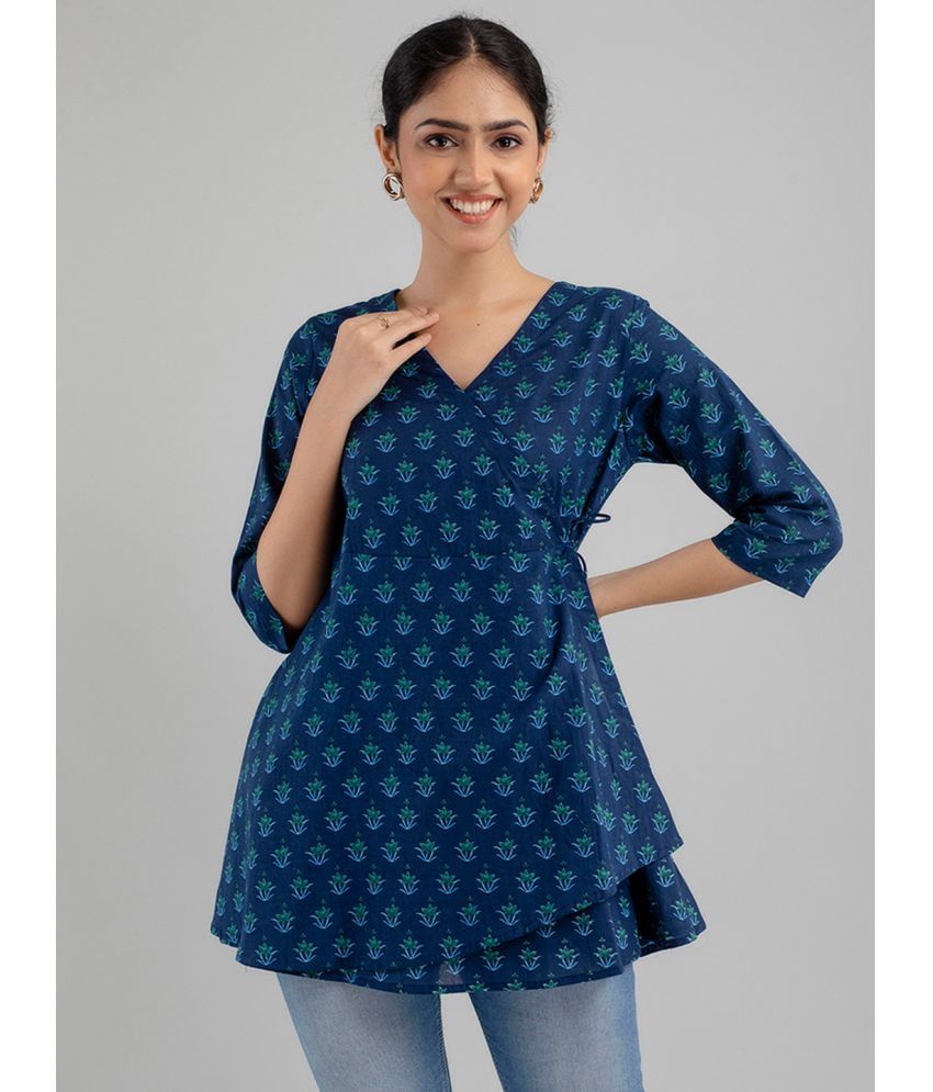     			feranoid Pack of 1 Cotton Blend Printed Flared Women's Kurti - ( Blue )