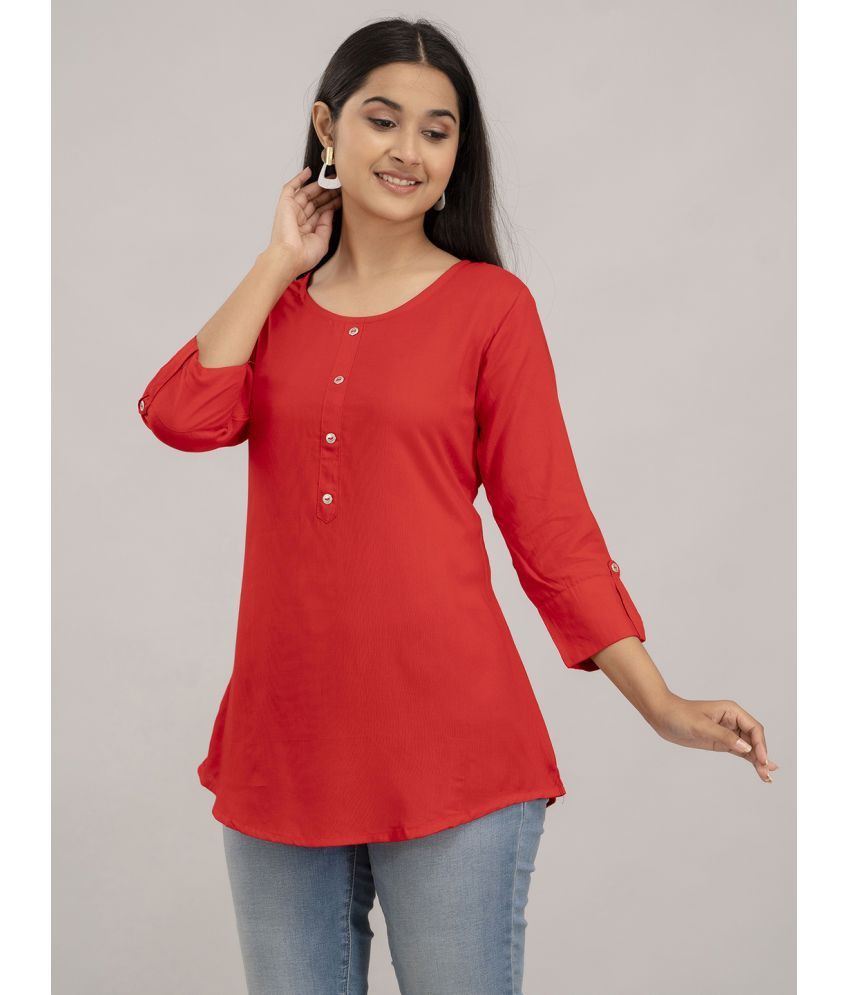     			feranoid Pack of 1 Viscose Rayon Solid A-line Women's Kurti - ( Red )