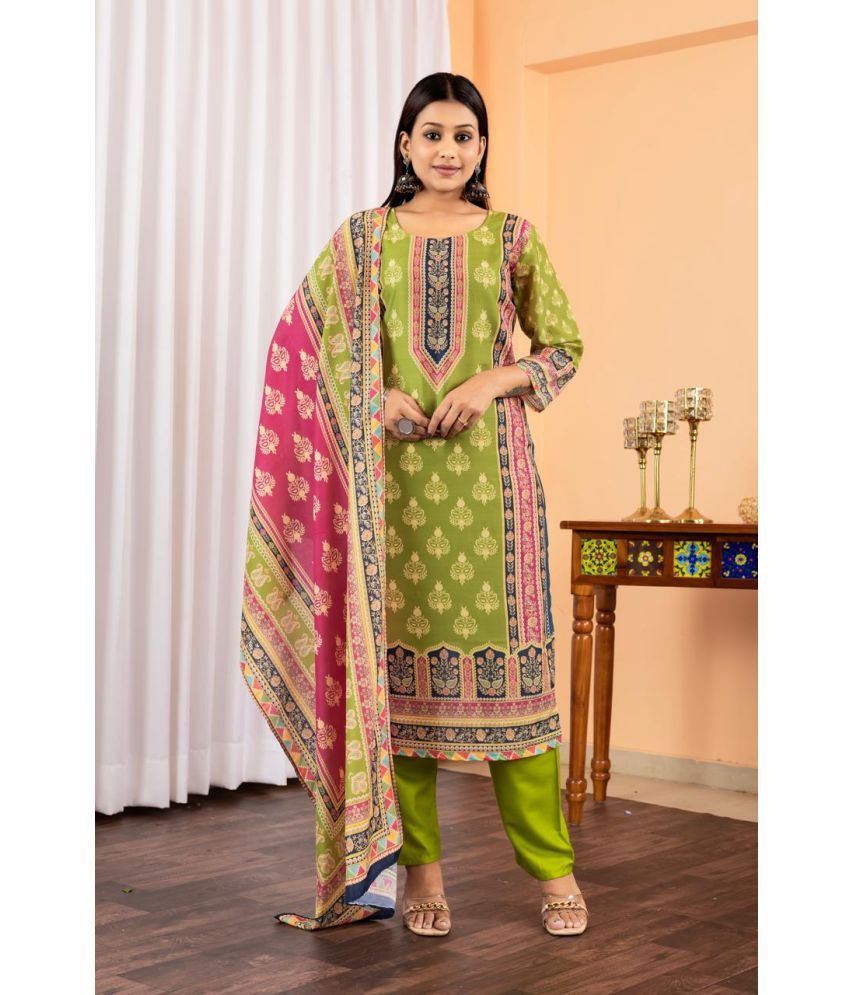     			fvd Chanderi Printed Kurti With Pants Women's Stitched Salwar Suit - Light Green ( Pack of 1 )