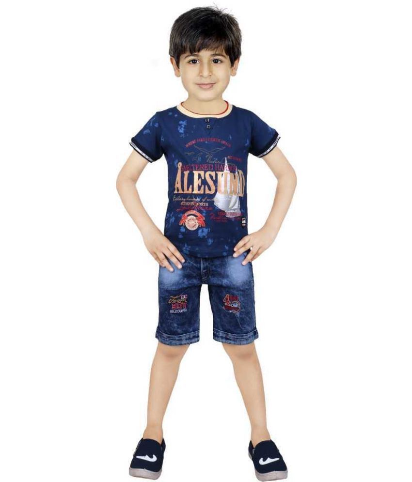     			vanraj Pack of 1 Boys Cotton Blend T-Shirts & Shorts Set ( Multicolor 1 )