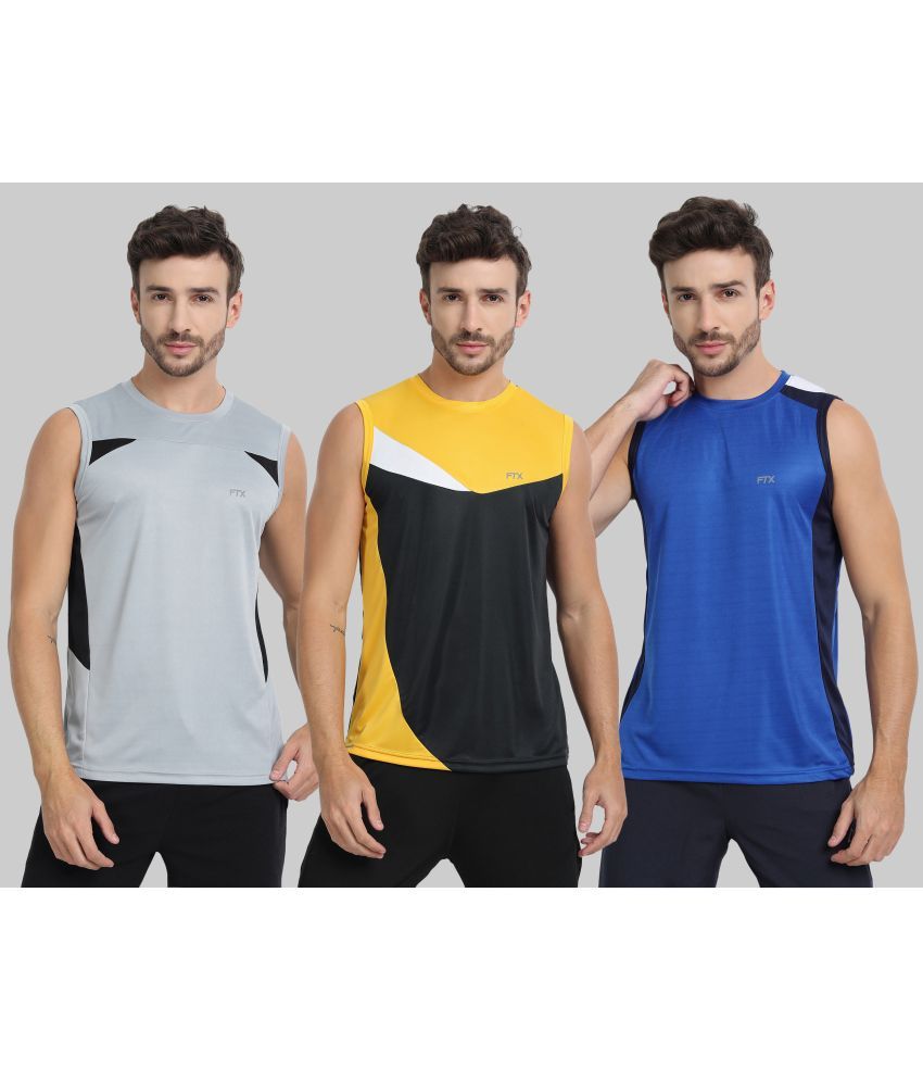     			FTX Pack of 3 Polyester Basic Vest For Men ( Blue )