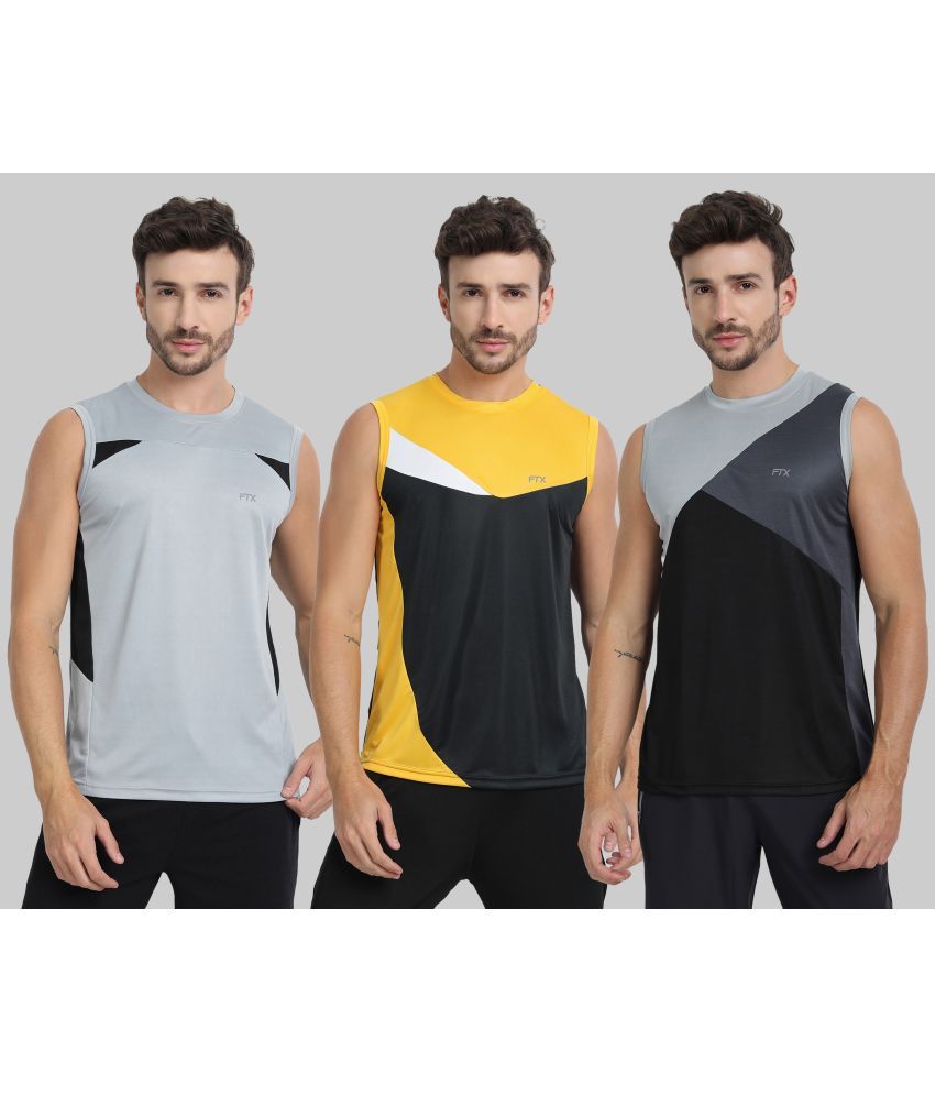     			FTX Pack of 3 Polyester Basic Vest For Men ( Silver )