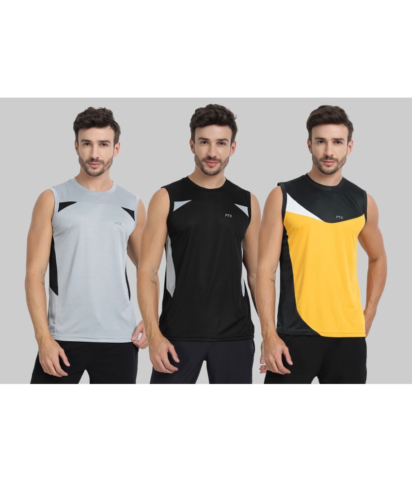     			FTX Pack of 3 Polyester Basic Vest For Men ( Gold )