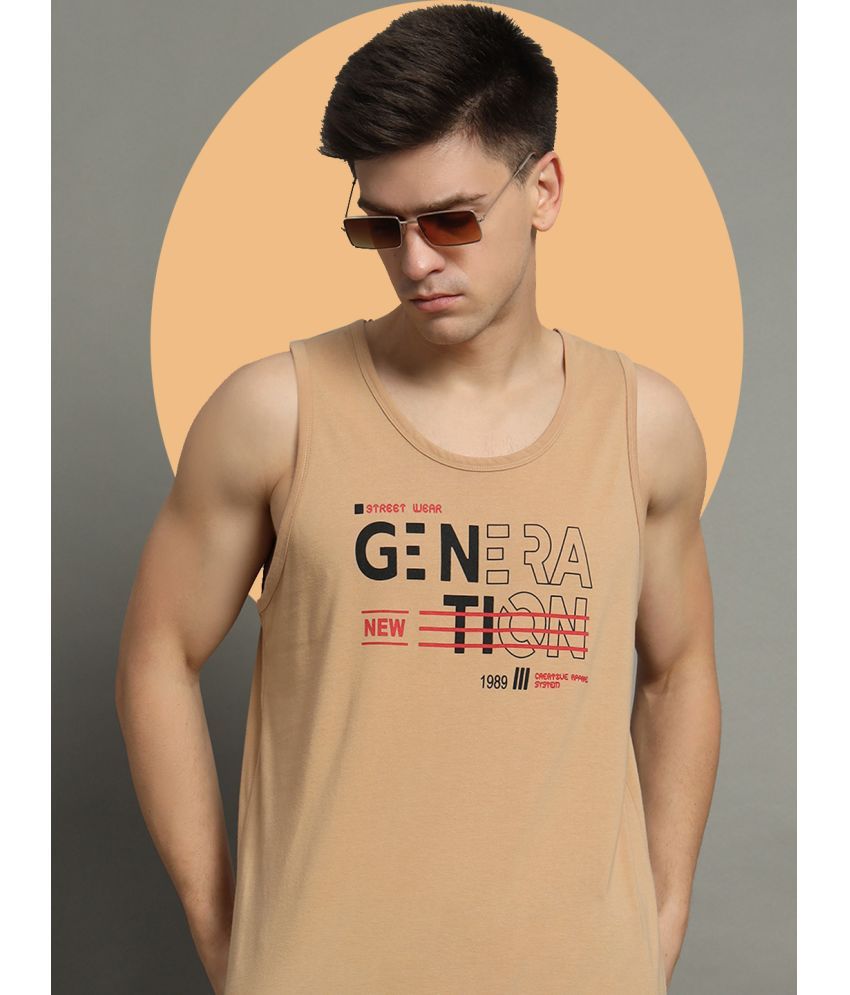     			GET GOLF Cotton Blend Regular Fit Printed Sleeveless Men's Round T-Shirt - Beige ( Pack of 1 )