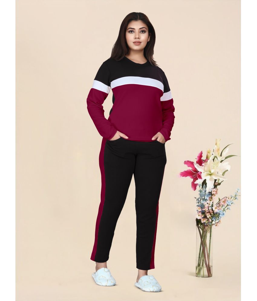     			INFRIM Maroon Cotton Blend Striped Tracksuit - Pack of 1