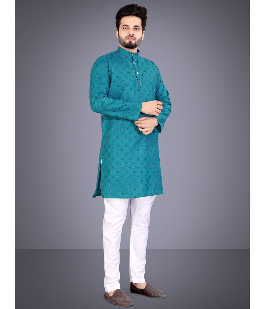     			Nofilter Green Cotton Blend Regular Fit Men's Kurta Pyjama Set ( Pack of 1 )