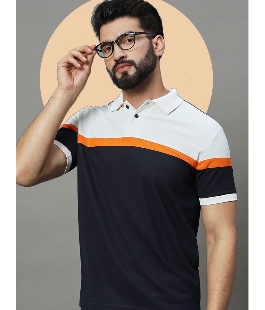     			Nuovo Pack of 1 Cotton Blend Regular Fit Colorblock Half Sleeves Men's Polo T Shirt ( Navy Blue )