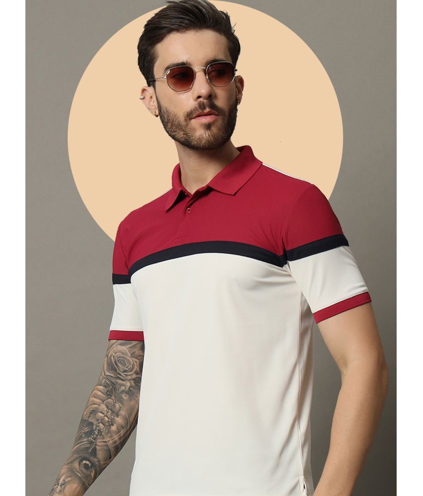     			Nuovo Pack of 1 Cotton Blend Regular Fit Colorblock Half Sleeves Men's Polo T Shirt ( Maroon )