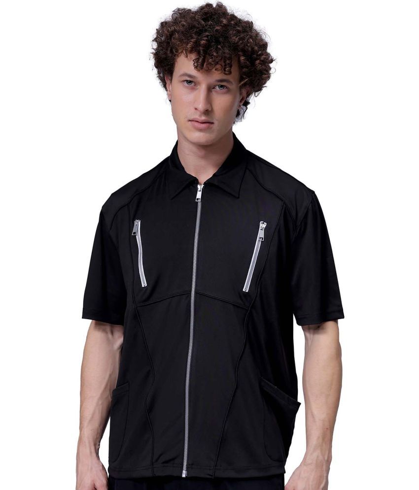     			The Indian Garage Co. Polyester Boxy Solids Half Sleeves Men's Casual Shirt - Black ( Pack of 1 )