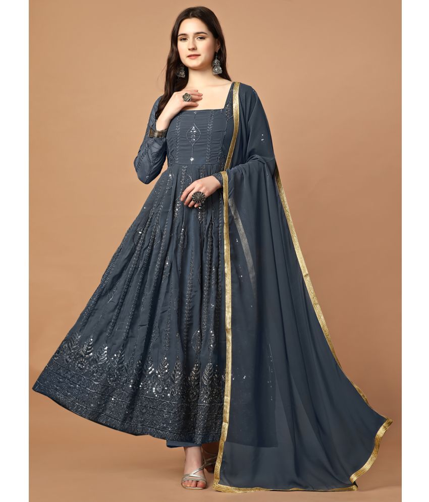     			Trijal Fab Dark Grey Anarkali Georgette Women's Stitched Ethnic Gown ( Pack of 1 )