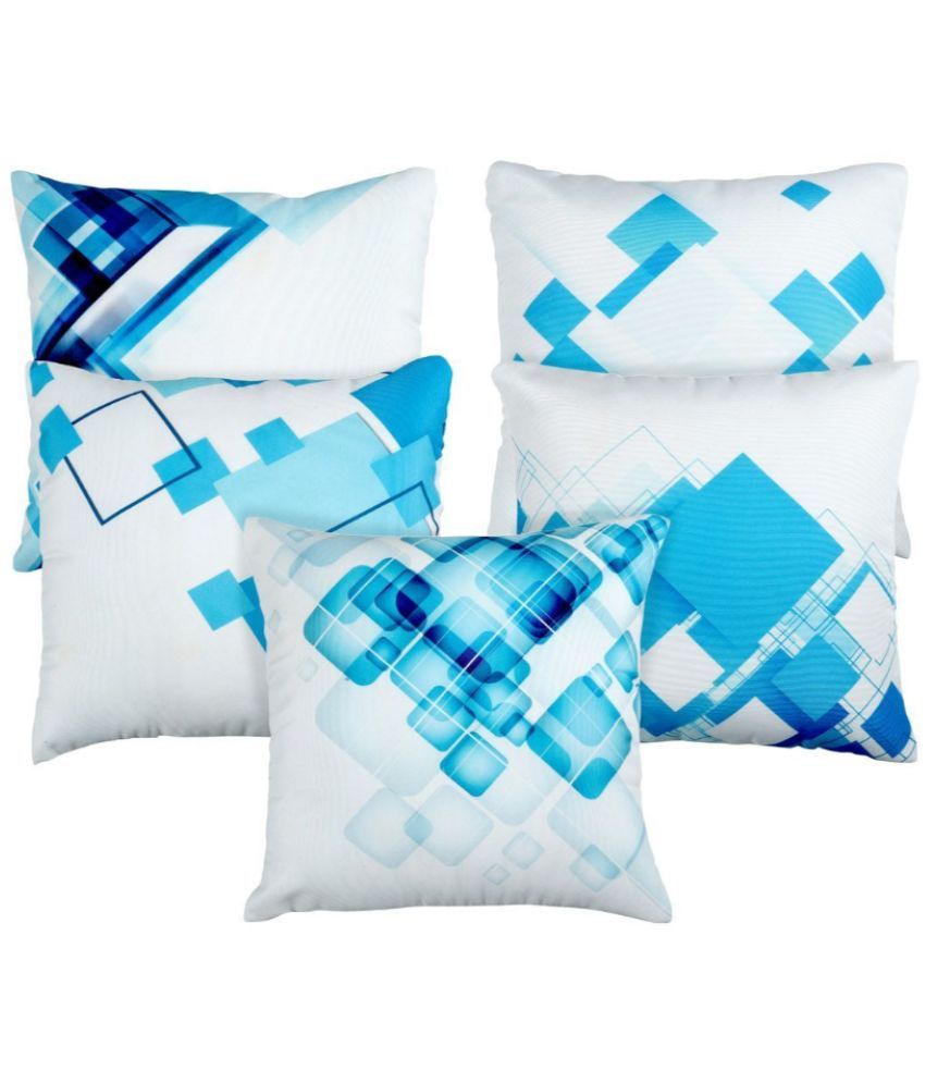     			BELLA TRUE Set of 5 Polyester Abstract Square Cushion Cover (40X40)cm - Blue