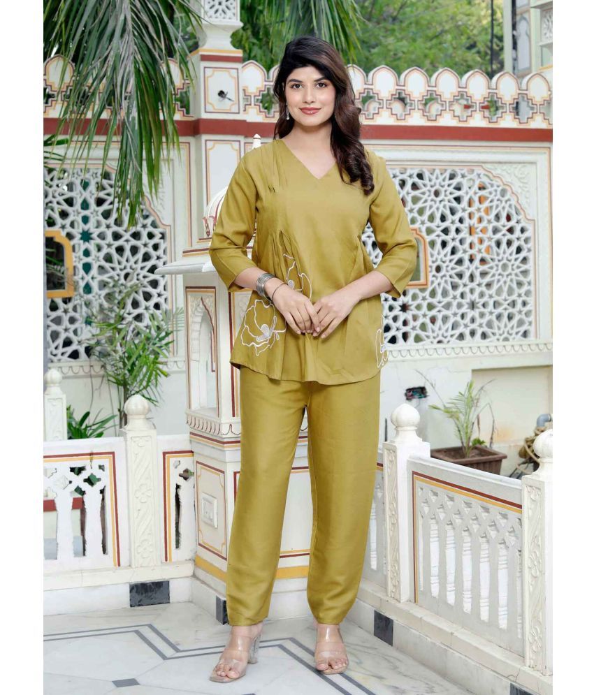     			Doriyaan Cotton Solid Kurti With Palazzo Women's Stitched Salwar Suit - Lemon Yellow ( Pack of 1 )